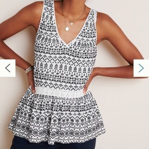 Maeve Cammie peplum top white & black eyelet XS NWT